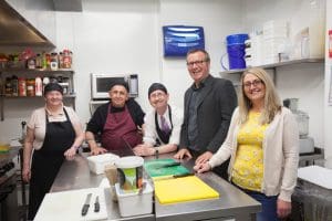 Grass market Community Project. Pic of, Lorraine Vaugn, Andrew Veitch, Deryck Duffy, CEO Jonny Kinross and Catering manager Catherine Jones. Picture by Chris James 10/7/15